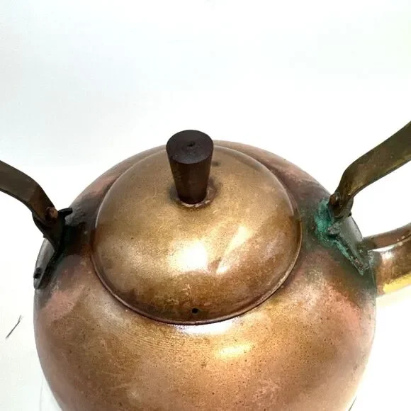Vintage Old Dutch Design COPPER TEAPOT Kettle w/ Wood & Brass Handle Portugal - Picture 7 of 11